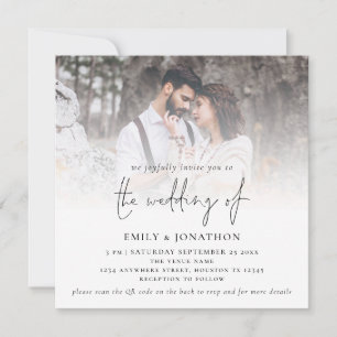 Invitation Code QR Photo Carré Mariage Écriture Moderne
