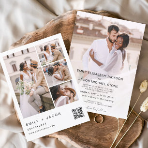 Invitation Code QR photo minimaliste Mariage blanc