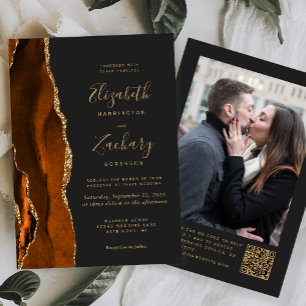 Invitation Code QR photo sombre Agate Or vert Brûlé Mariage