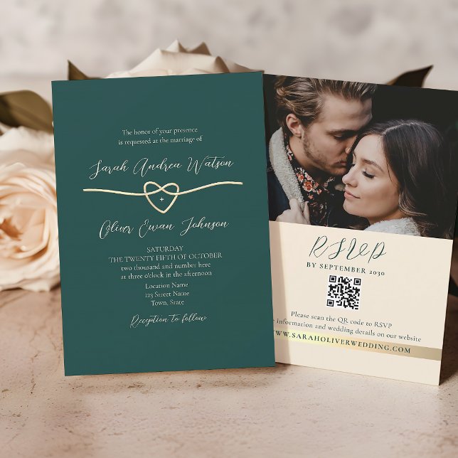 Invitation Code QR Photo Vert Émeraude Mariage (Créateur téléchargé)