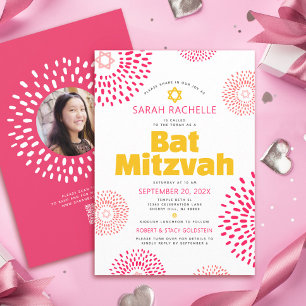 Invitation Code QR Pink Bat Mitzvah Photo Explosion Étoile Gr