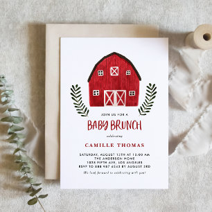 Invitation Code QR pour Baby Brunch avec Ferme Rouge Aquarell
