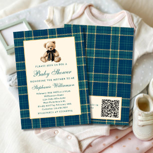 Invitation Code QR pour Baby Shower Ours en pelé vintage à ca