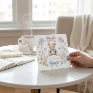 Invitation Code QR pour Baby Shower Ourson Floral Fantaisiste