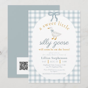 Invitation Code QR pour la Baby Shower à carreaux bleus de Si
