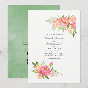 Invitation Code QR pour RSVP Mariage Fleurs de Pivoines Aquar