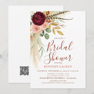 Invitation Code QR pour une Fête de Mariage Bohème Florale av
