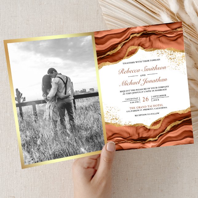 Invitation Code QR Résumé en Encre Dorée Terracotta Mariage (Créateur téléchargé)