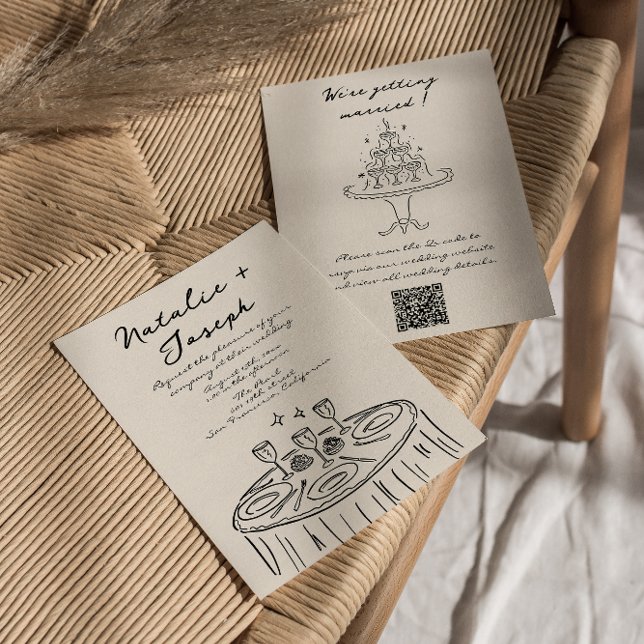 Invitation Code QR rétro main dessinée Mariage original écrit (Créateur téléchargé)