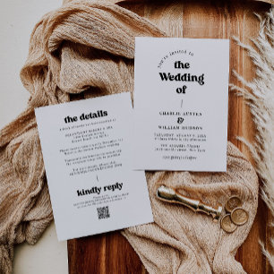Invitation Code QR rétro tout en un Mariage