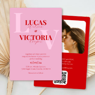 Invitation Code QR rose et rouge Photo tout en un Mariage
