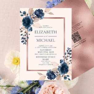 Invitation Code QR Rose Gold Bleu Marine Rose Poussiéreux Flo