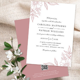 Invitation Code QR rose Mariage des coins floraux élégants