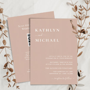 Invitation Code QR rose vif Tout en un Mariage moderne chic