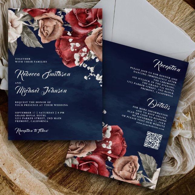 Invitation Code QR Roses Bourguignonnes Rustiques Mariage Ble (Créateur téléchargé)