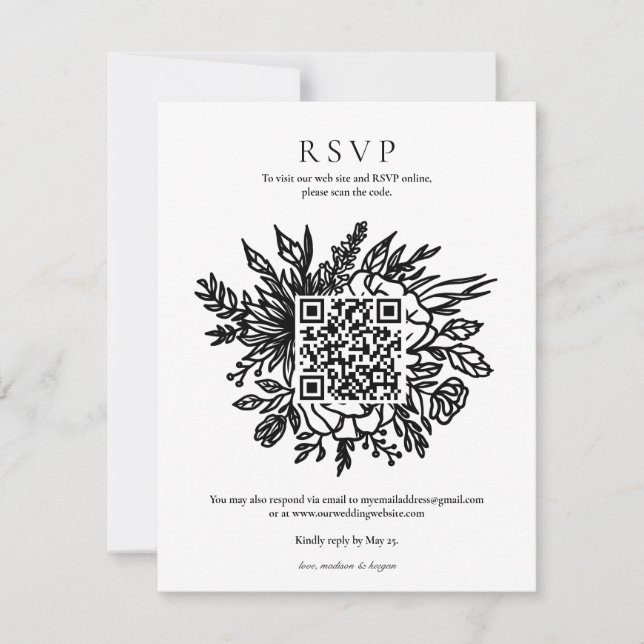 Invitation Code QR RSVP de mariage à la verdure élégante d'eu (Devant)