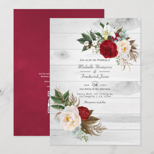 Invitation Code QR RSVP Floral Bourgogne Bohème Mariage