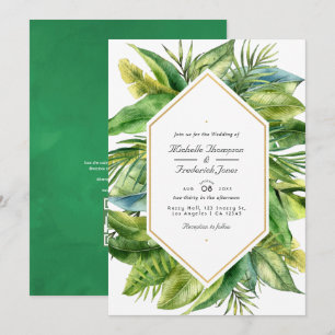 Invitation Code QR RSVP mariage aux feuilles tropicales aquar