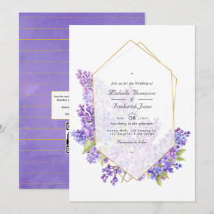 Invitation Code QR RSVP mariage Herbier Violet et Or