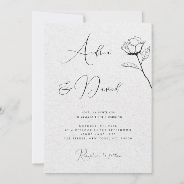 Invitation Code QR RSVP mariage Rose dessinée grise Kraft (Devant)