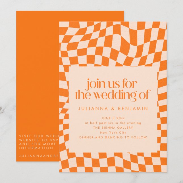 Invitation Code QR RSVP Mariage Vérification Abstraite Orange (Devant / Derrière)