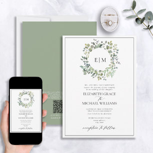 Invitation Code QR Sage officiel Eucalyptus vert Monogramme