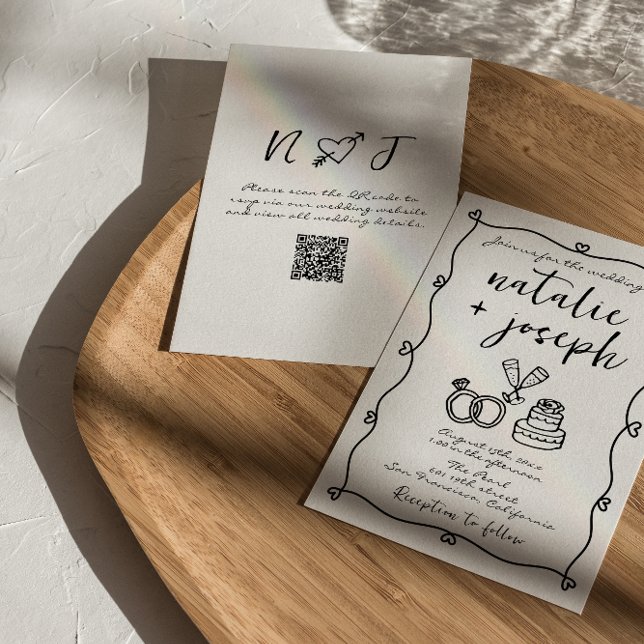 Invitation Code QR Scribble main dessinée Mariage unique écri (Créateur téléchargé)