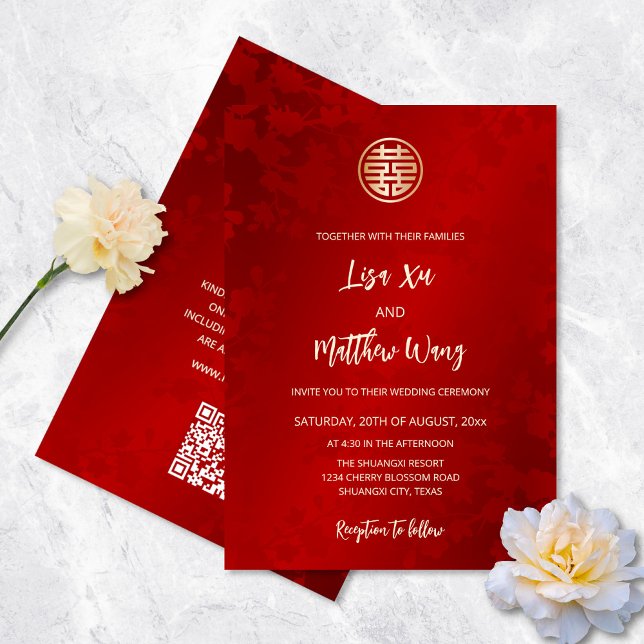 Invitation Code QR | Simple moderne Mariage chinois rouge (Créateur téléchargé)