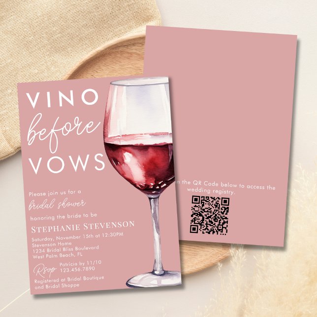 Invitation Code QR simple Rose Vino Avant les Vœux Réception  (Créateur téléchargé)