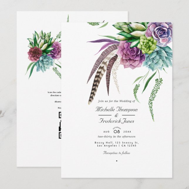 Invitation Code QR Succulent mystique RSVP Mariage bohème (Devant / Derrière)