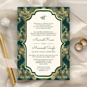 Invitation Code QR Teal Gold Lace Anand Karaj Mariage Sikh