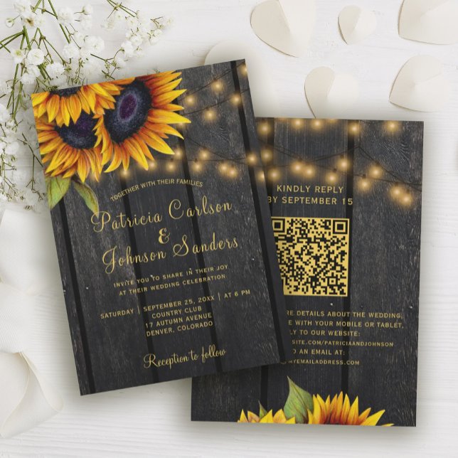 Invitation Code QR tournesol rustique tout en un mariage (Créateur téléchargé)