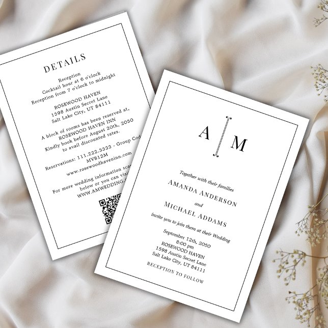 Invitation Code QR tout-en-un Monogramme Mariage minimal (Créateur téléchargé)