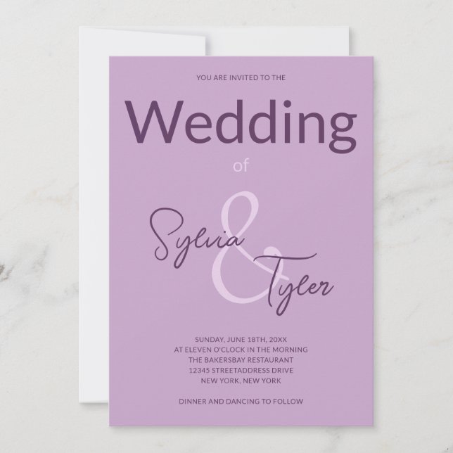 Invitation Code QR Typographie Décontractée Mariage violet (Devant)