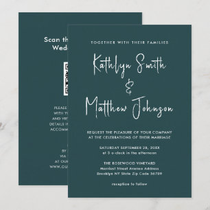 Invitation Code QR vert tout en un Mariage de script moderne