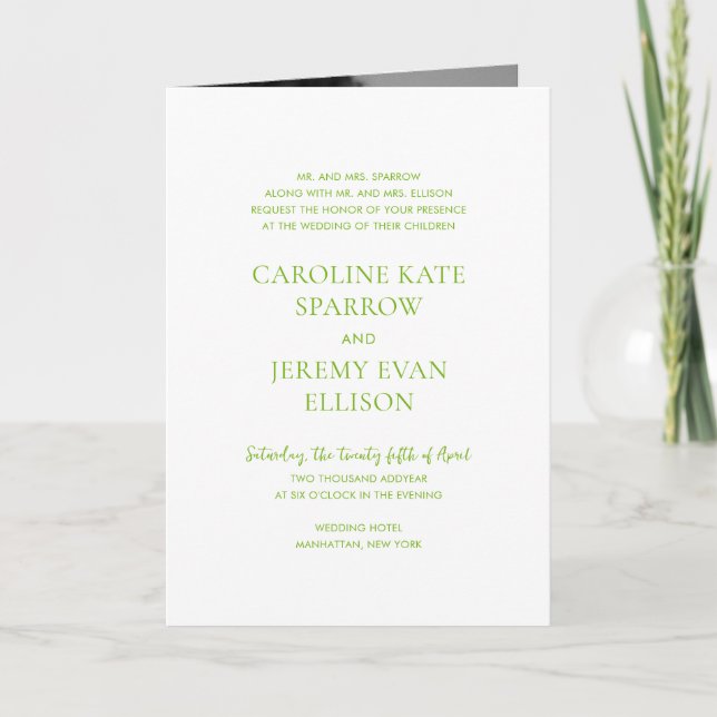 Invitation Code QR vert vibrant propre Mariage élégant (Devant)