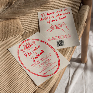 Invitation Code QR Vintage écrit à la main Mariage unique