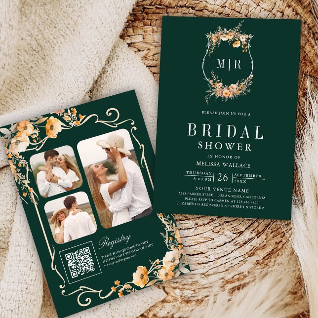 Invitation Code QR Wildflower Vert Émeraude pour une Baby Sho (Créateur téléchargé)