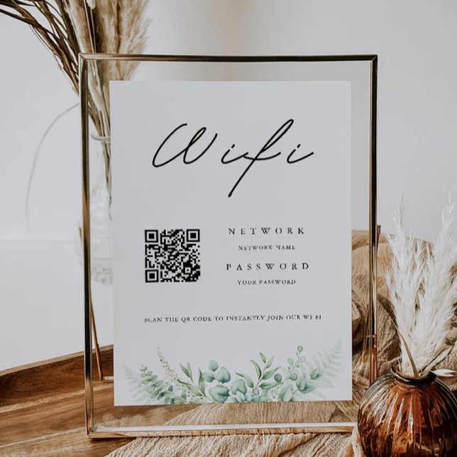 Invitation Code Wifi vert, Code QR Connexion Wifi (Greenery Wifi Code, QR Code Wifi Connect Invitation)