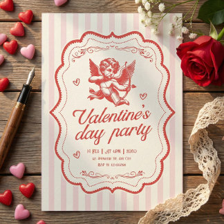 Invitation Cœur à l'arc de Cupidon en crème rose vintage pour