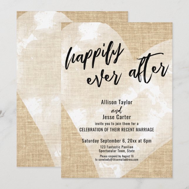 Invitation Cœur Aquarelle Blanche Heureusement À Jamais Burla (Devant / Derrière)