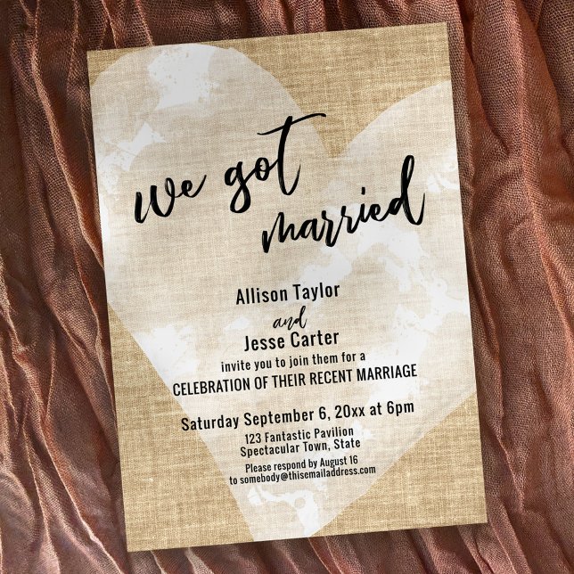 Invitation Cœur Aquarelle Blanche Nous nous sommes mariés Fêt (Créateur téléchargé)