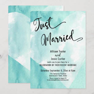 Invitation Cœur aquarelle bleu-vert blanc Écriture "Juste Mar