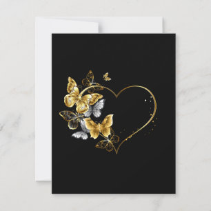 Invitation Coeur aux papillons d'or
