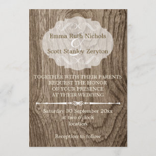 Invitation Coeur avec initiales bois grain mariage rustique