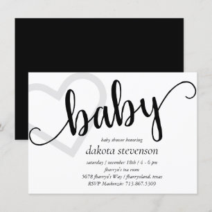 Invitation Coeur bébé Classic Black Script Shower or Reveal