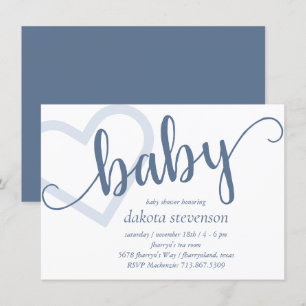 Invitation Coeur bébé   Dusty Ardoise Bleu Flourdissant Scrip