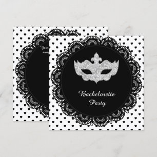 INVITATION COEUR BLANC NOIR BACHELORETTE MASQUERADE PARTY