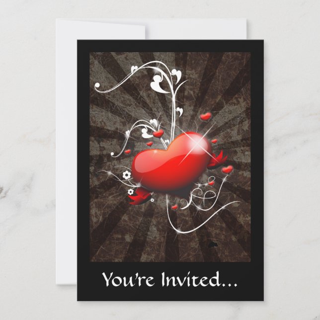 Invitation Coeur brillant avec l'arrière - plan grunge (Devant)