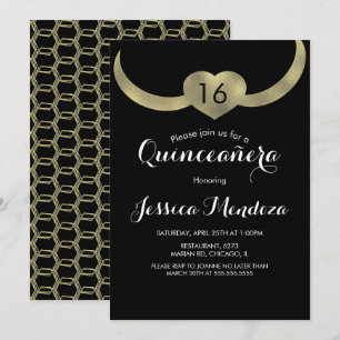 Invitation Coeur Couronne Quinceañera Sweet 16 Gold Foil